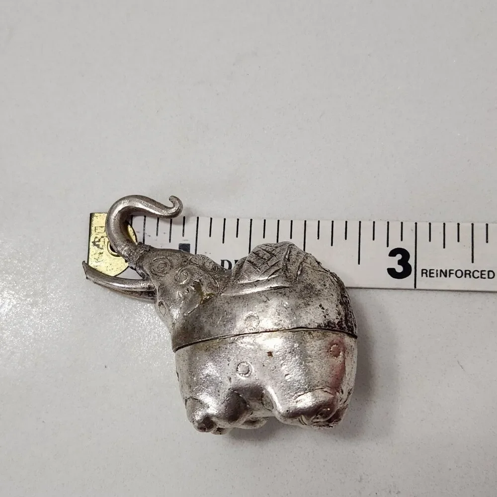 Cambodian Silver Tone Elephant Betel Nut Box Trinket Container Mid-Century